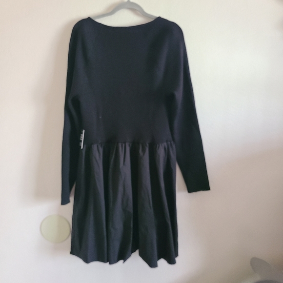 NWT Express Black Ribbed Square Neck Poplin Mini Fit And Flare Dress - Picture 6 of 7
